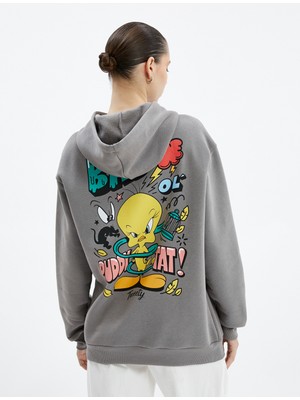 Koton Tweety Kapşonlu Sweatshirt Arkası Baskılı Lisanslı Şardonlu Rahat Kesim