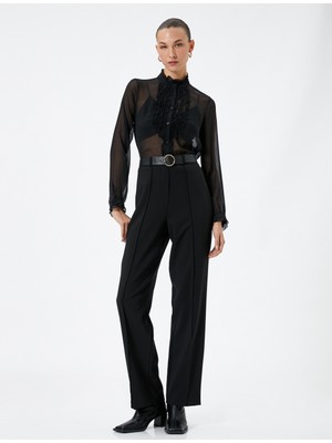 Koton Şifon Gömlek Transparan Yakası Fırfırlı Uzun Kollu Düğmeli