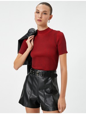 Koton Triko Kazak Kısa Kollu Fitilli Yarım Balıkçı Yaka Slim Fit