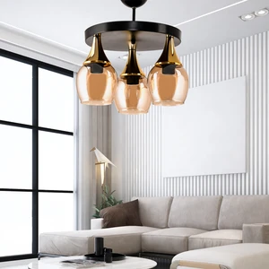 Üçlü Embudo Tepsili Avize Gold Huni Bal Camlı