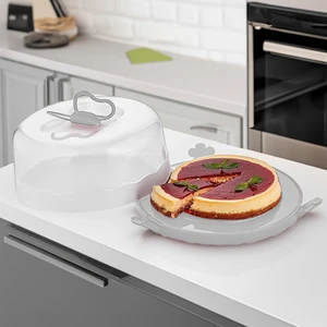 L-00501 Caramel Kilitli Kapaklı Kek Pasta Saklama Taşıma Kabı Borcam - Kek Fanusu Gri