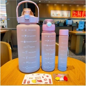 Motivasyonel 3lü Set Su Matarası Su Şişesi Suluk 2LT+900ML+600ML Tritan Spor Salonu Su Şişesi Suluk