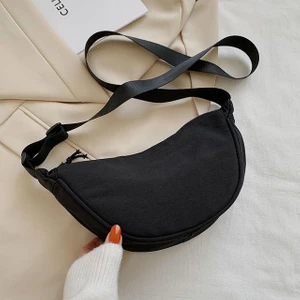 Siyah Moda Omuz Çantası Kadın Düz Renk Naylon Kadınlar Için Crossbody Çanta Rahat Çantası Geniş Kayış Kanvas Göğüs Çantası Küçük Çanta (Yurt Dışından)