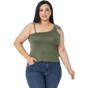 Disentis Modest Büyük Beden Asimetrik Askılı Viskon Haki Body