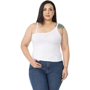 Disentis Modest Büyük Beden Asimetrik Askılı Viskon Beyaz Body