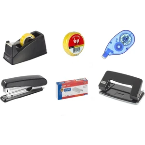 6 Parça Ofis Kırtasiye Seti + Delgeç - Bant Kesici - Daksil - Bant - Zımba Seti