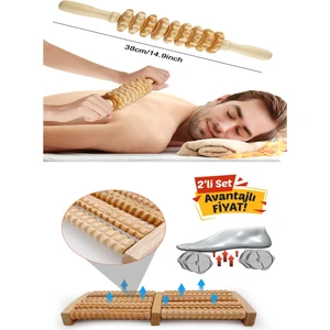 Ahşap Masaj Seti Ayak Masaj Aleti ve Bel Sırt Boyun Tüm Vücut Masaj Ikili Set