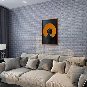 Renkli Duvarlar 70X38(0.27 M2) Kendinden Yapışkanlı Duvar Kağıdı Esnek Köpük Paneli 3D Boyutlu Tuğla Desen Gri