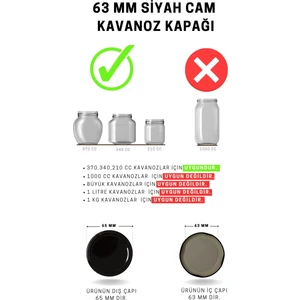 20 Li  63 mm Siyah Cam Kavanoz Kapağı (20 Adet)