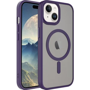 Case 4U Apple iPhone 15 Plus Kılıf Mat Arka Yüzey Wireless Şarj Özellikli Flet Magsafe Kapak Derin Mor
