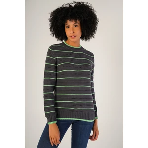 Trist Star Kadın Füme Linxli Ajurlu Çizgili Bisiklet Yaka %100 Pamuk Kazak TRIST-6142