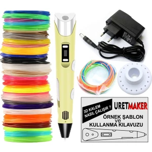 Sarı Renk 3D Pen Kalem Yazıcı ve 75 Metre Pla Filament (25 Renk x 3 Metre)