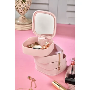 Takı Organizeri - 4 Katlı Aynalı Kare 360 Derece Dönebilen Takı Organizer Kutusu