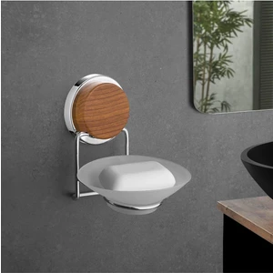 Okyanus Home Ahşap Desenli Magic Fix Krom Kuru Sabunluk
