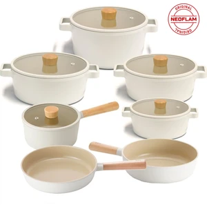 Fika Alüminyum Döküm Cam Kapaklı 12 Parça Tencere & Tava Seti Bej 26 Wok 26 Tava