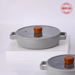 Fika Cam Kapaklı Alüminyum Döküm Sahan 22 cm Gri