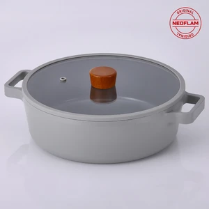 Fika Cam Kapaklı Alüminyum Gri Döküm Sığ Tencere 30 cm D-NEOG230L