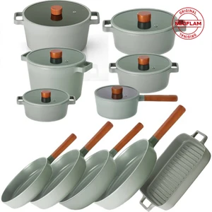 Fika Gri Alüminyum Döküm Cam Kapaklı 17 Parça Tencere & Tava Seti