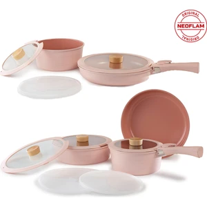 Midas Pembe (9 + 6 Parça) 15 Parça Ayrılabilen Saplı İndüksiyonlu Tencere Tava Seti