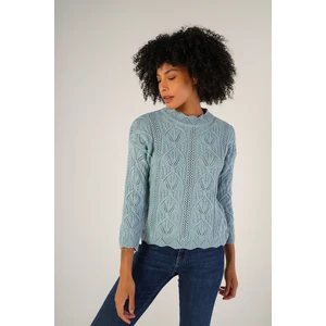 Trist Star Kadın Mavi Saç Örgülü Bisiklet Yaka Yün Kazak TRIST-6144