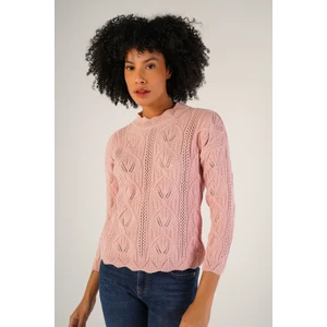 Trist Star Kadın Pembe Saç Örgülü Bisiklet Yaka Yün Kazak TRIST-6144