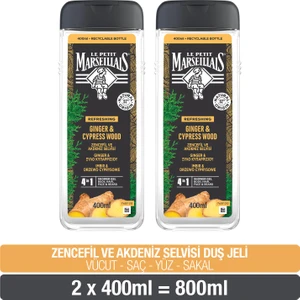 Le Petit Marseillais Zencefil ve Akdeniz Selvisi Men Duş Jeli 400 ml x2
