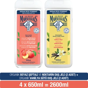Le Petit Marseillais Beyaz Şeftali ve Nektari +Vanilya Sütü Duş Jeli 650 ml x 4 +Lif