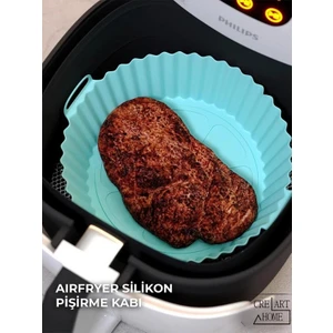 Creart Home Airfryer Silikon Pişirme Kabı 20X5 cm Bpa Içermez Tüm Airfryer'lere Uyumlu Pişirme Kağıdı Turkuaz