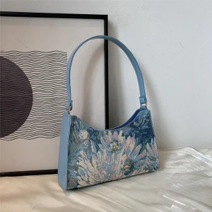 Mavi Kadın Koltuk Altı Çantaları Sonbahar 2022 Trendy Yeni Yağlıboya Omuz Çantası Sevimli Basit Çanta ve Cüzdanlar Kadın Seyahat Küçük Tote (Yurt Dışından)
