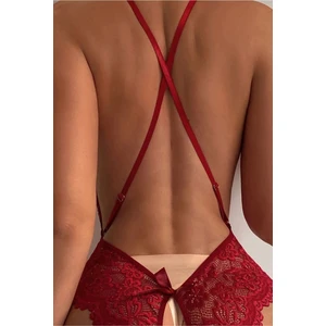 Kadın Bacak Arası Açık Dantel Tül Babydoll - Çapraz Askı Detaylı Şık Gecelik - Tek Parça İç Çamaşırı Bodysuit 7300