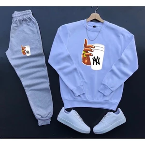 New Cabin Yeni Sezon Bardak Ny Baskılı Pamuklu Sıfır Yaka Sweat- Eşofman Altı 2'li Takım