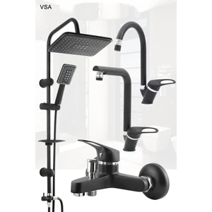 Mat Delta Siyah Robot Yağmurlama Tepe Duş Seti Banyo Lavabo Evye Batarya Seti