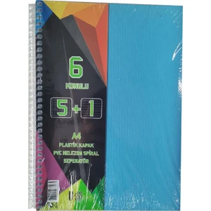 5+1 Ayraçlı Defter 6 Konulu 150 Yaprak 1 Adet 5 Kareli 1 Çizgili Spralli Plastik Kapak Seperatörlü