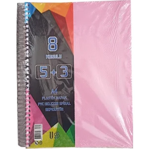 5+3 Ayraçlı Defter 8 Konulu 200 Yaprak 1 Adet 5 Kareli 3 Çizgili Spralli Plastik Kapak Seperatörlü