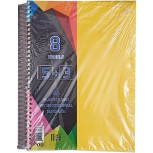 5+3 Ayraçlı Defter 8 Konulu 200 Yaprak 1 Adet 5 Kareli 3 Çizgili Spralli Plastik Kapak Seperatörlü