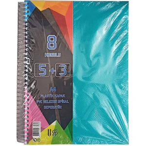 5+3 Ayraçlı Defter 8 Konulu 200 Yaprak 1 Adet 5 Kareli 3 Çizgili Spralli Plastik Kapak Seperatörlü