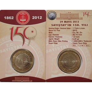 3Alp Koleksiyon 2012 Yılı 1 Türk Lirası Sayıştay'ın 150. Yılı Hatıra Para Özel Kitinde Çil