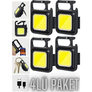 4 Adet LED Anahtarlıklı Metal Kasa El Feneri Şişe Açacağı Usb’li Şarj Edilebilir Cep Boy Cob 800MAH FW-14-4AD