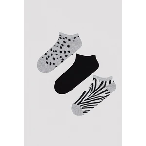 Zebra Ve Puantiye Desenli 3lü Patik Çorap