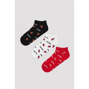 Pizza Baskılı Siyah 3lü Patik Çorap