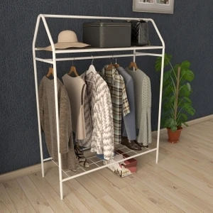 Metallica Concept Home Hanger Beyaz Konfeksiyon Askısı Raflı Butik Askı Konsept Askılık