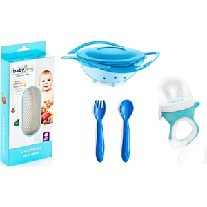 Babyjem Cam Rende + Dökülmeyen Tabak  + Mama Kaşık Çatal Takımı  + Silikon Uçlu Meyve Sebze Emziği
