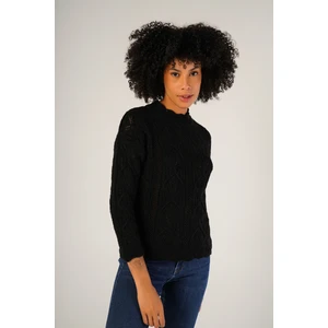 Trist Star Kadın Siyah Saç Örgülü Bisiklet Yaka Yün Kazak TRIST-6144