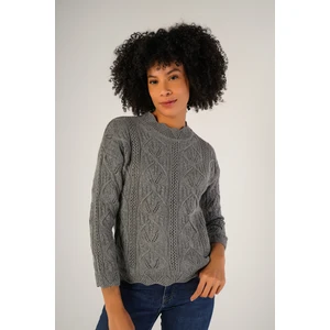 Trist Star Kadın Gri Saç Örgülü Bisiklet Yaka Yün Kazak TRIST-6144