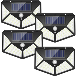 Geniş Açılı Solar LED 100 LED 3 Modlu Harekete Duyarlı Güneş Enerjili Solar LED Suya Dayanıklı Solar Bahçe LED Aydınlatma LED Işık Hareket Sensörlü LED Işık Yüksek Işık Aydınlatma 4 Adet
