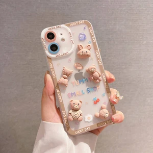 Apple iPhone 11 Uyumlu Kılıf Zebana Bear And Rabbit Silikon Kılıf Kahverengi