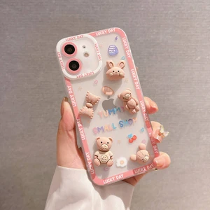 Apple iPhone 11 Uyumlu Kılıf Zebana Bear And Rabbit Silikon Kılıf Pembe