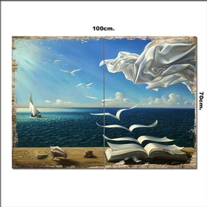 Ahşap Tablo Deniz ve Kitap  70*100CM