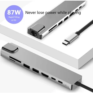 4K Çok Fonksiyonlu Adaptör 8V1 USB RJ45 Hd Ethernet Adaptörü USB 3.0  Kart Okuyucu Pd/sd/tf