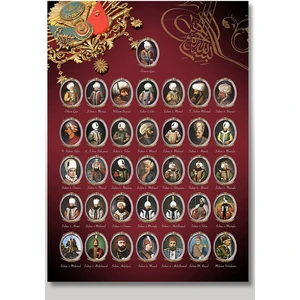 Ahşap Tablo Osmanlı Padişahları Görseli